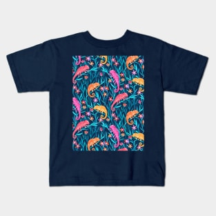 Popping Color Chameleons on Teal Blue Kids T-Shirt